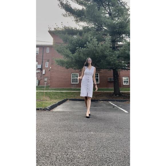 CLUB MONACO Off-White Pinstriped Linen Blend Front Button Pencil Dress Size 6 - Picture 11 of 13